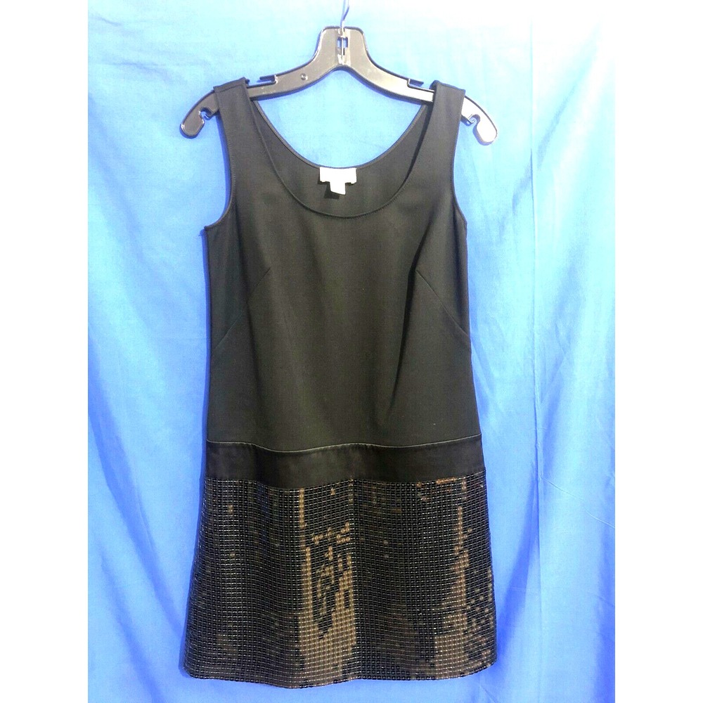 LOFT Dressy Sequin BLACK PONTE KNIT Side Zip COCKTAIL/PARTY Shift TANK Dress 0